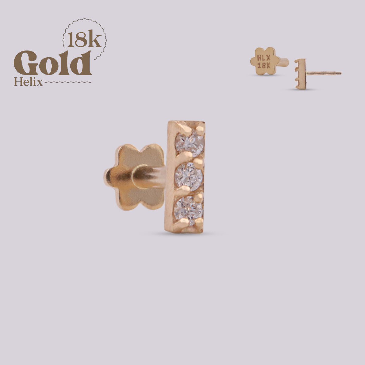 Pendiente Labret rectangular Oro 18K y diamante - Helix Body Jewelry - Tienda Online de Piercings