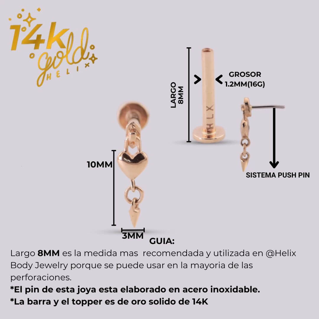 Pendiente colgante de corazon en oro 14k - Helix Body Jewelry - Tienda Online de Piercings