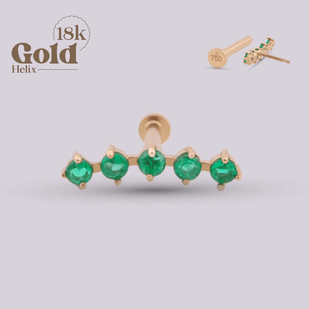 Joya con cinco incrustaciones de esmeralda Penta - Helix Body Jewelry - Tienda Online de Piercings