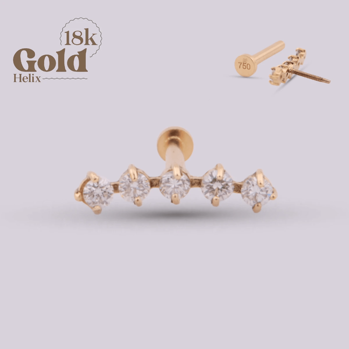 Joya con cinco incrustaciones de diamante Penta - Helix Body Jewelry - Tienda Online de Piercings