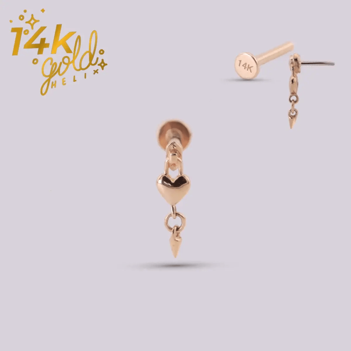 Pendiente colgante de corazon en oro 14k - Helix Body Jewelry - Tienda Online de Piercings