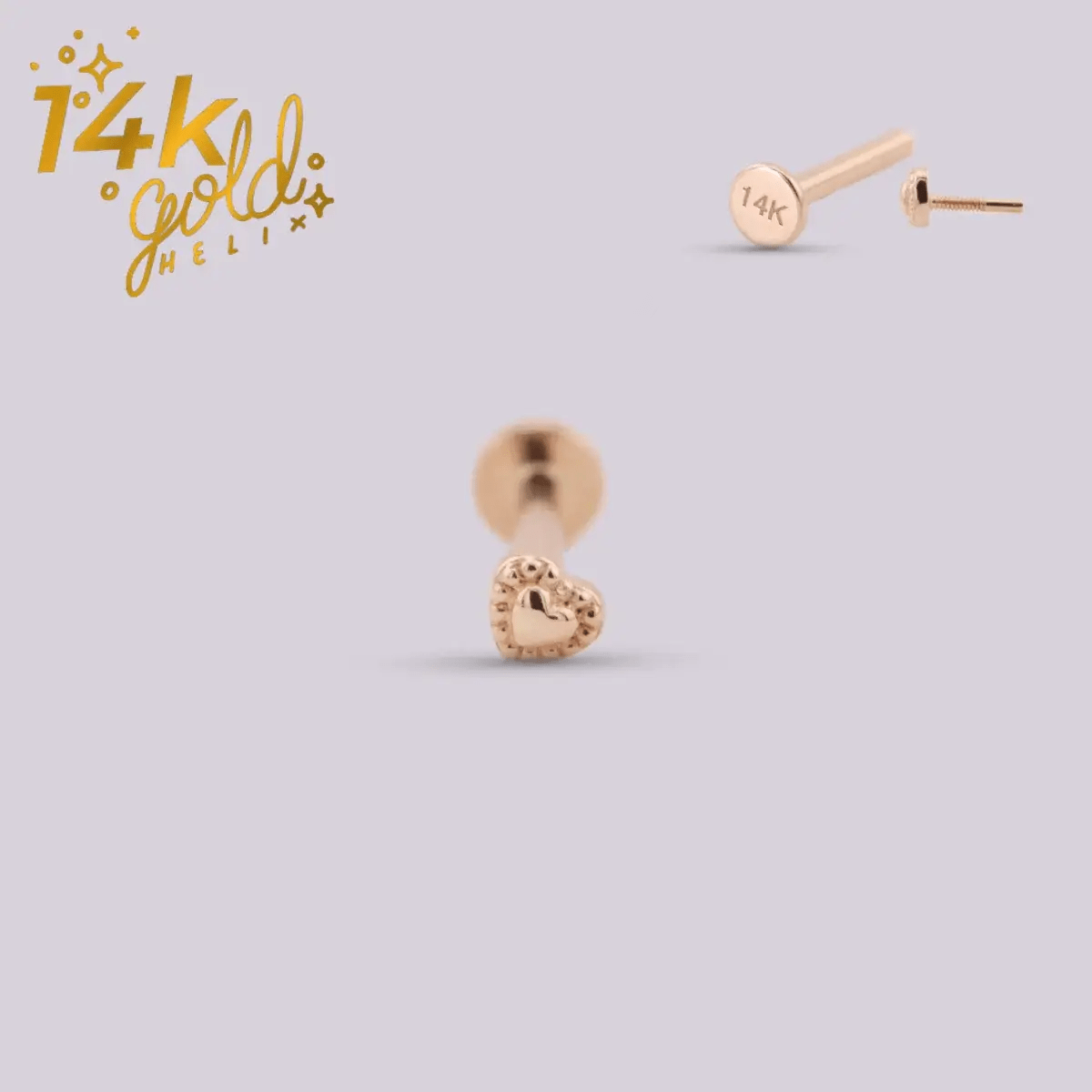 Arete con forma de corazón en oro solido de 14K - Helix Body Jewelry - Tienda Online de Piercings