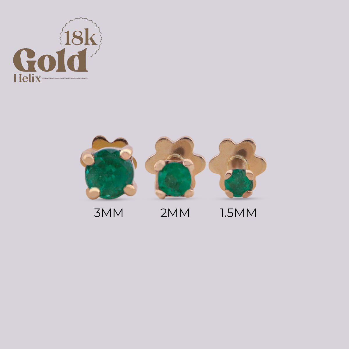 Joya para oreja con esmeralda de 3mm en oro 18K - Helix Body Jewelry - Tienda Online de Piercings
