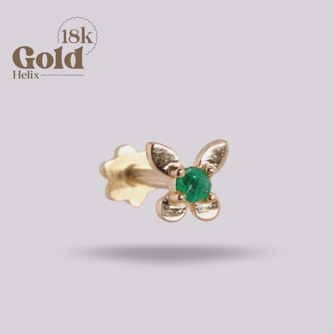 Labret Mariposa Oro 18K con Esmeralda