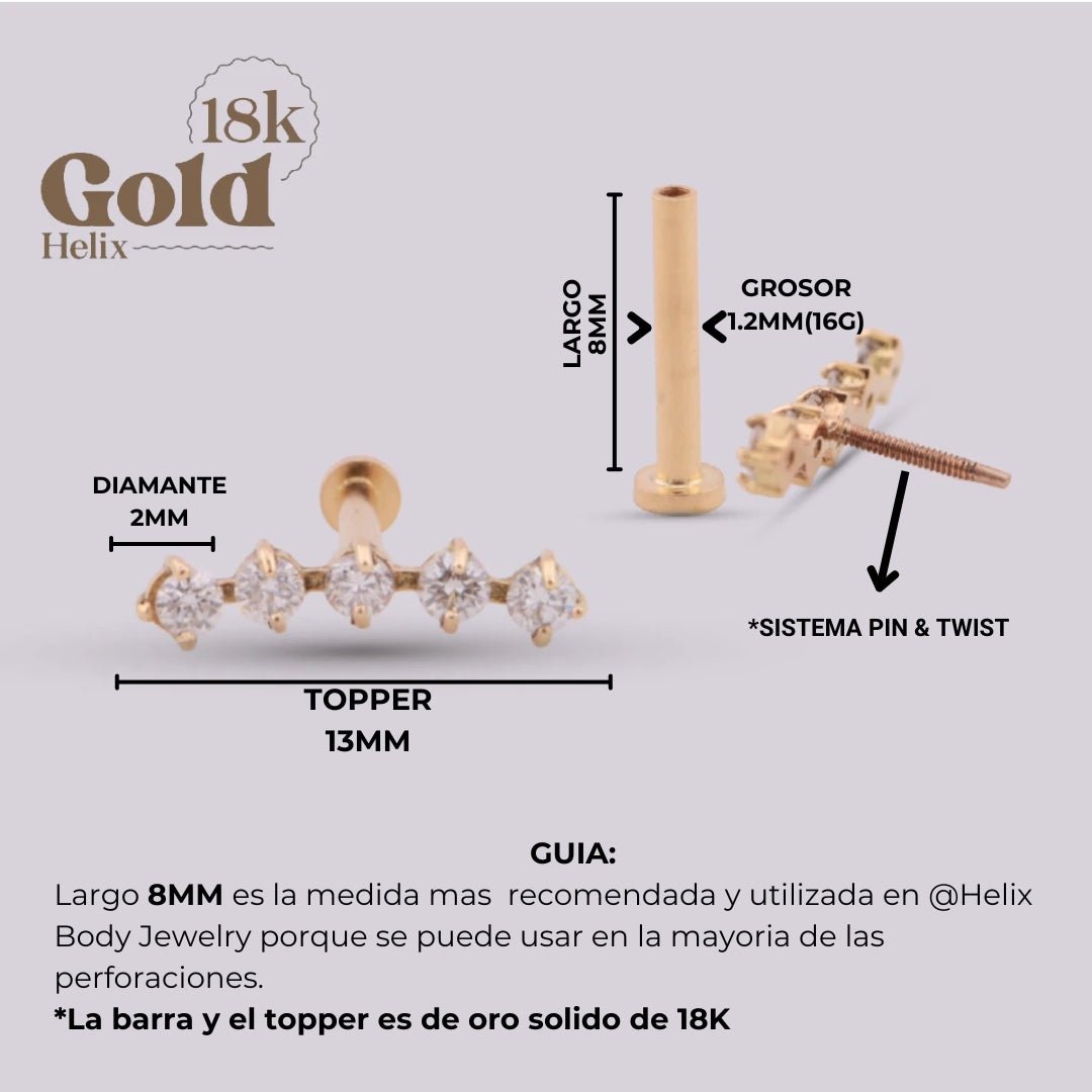 Joya con cinco incrustaciones de diamante Penta - Helix Body Jewelry - Tienda Online de Piercings