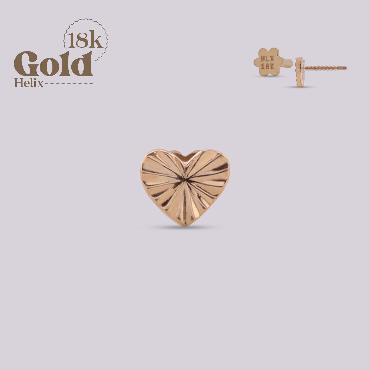 Labret Corazón Oro 18K | Pendiente Oreja con Grabado - Helix Body Jewelry - Tienda Online de Piercings