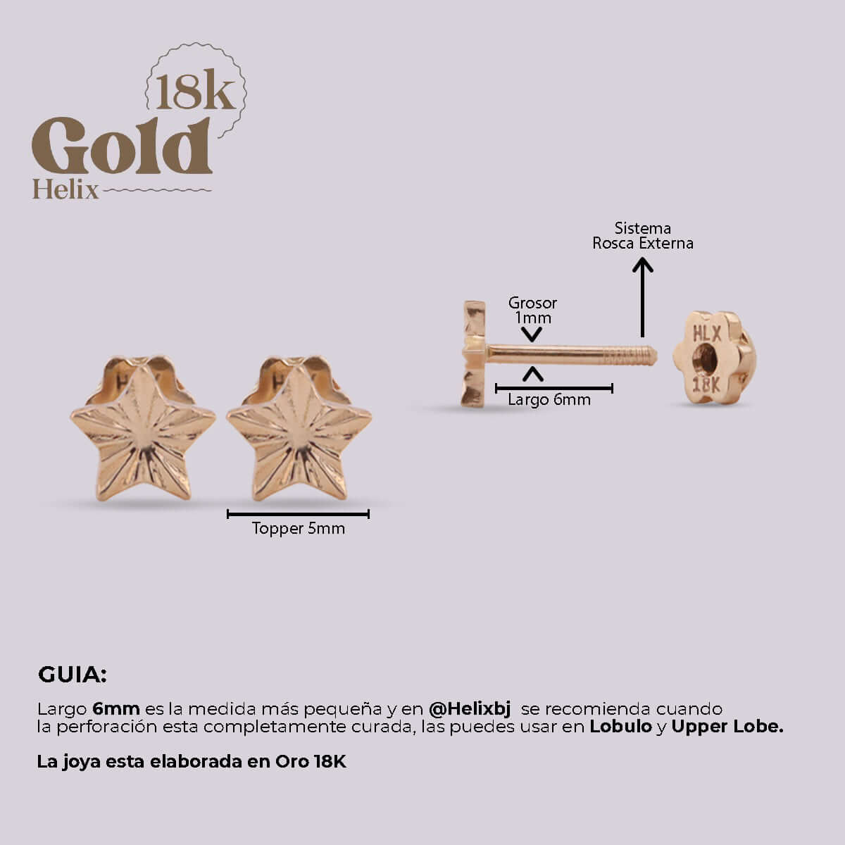 Aretes en oro con forma de estrella - Helix Body Jewelry - Tienda Online de Piercings