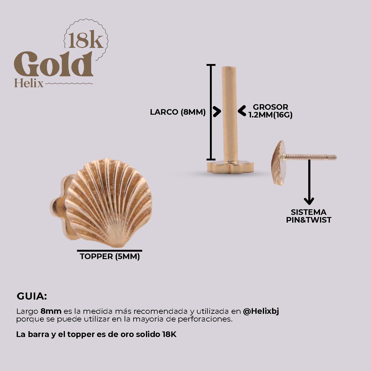 Joya para oreja en oro con forma de Coral - Helix Body Jewelry - Tienda Online de Piercings