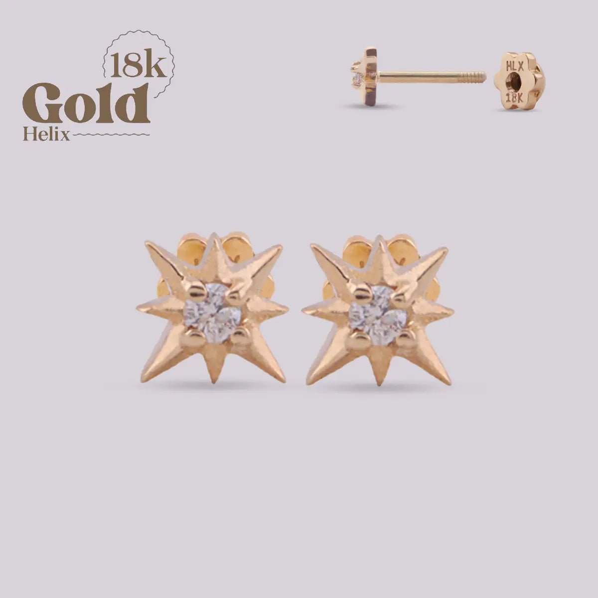 Arete Estrella de Oro 18K con Diamante – Diseño Celestial | Helix Body Jewelry - Helix Body Jewelry - Tienda Online de Piercings