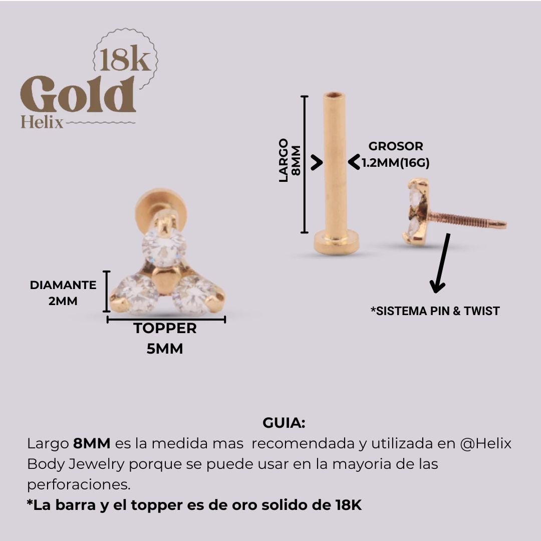Joya para oreja con tres cristales de diamante - Helix Body Jewelry - Tienda Online de Piercings