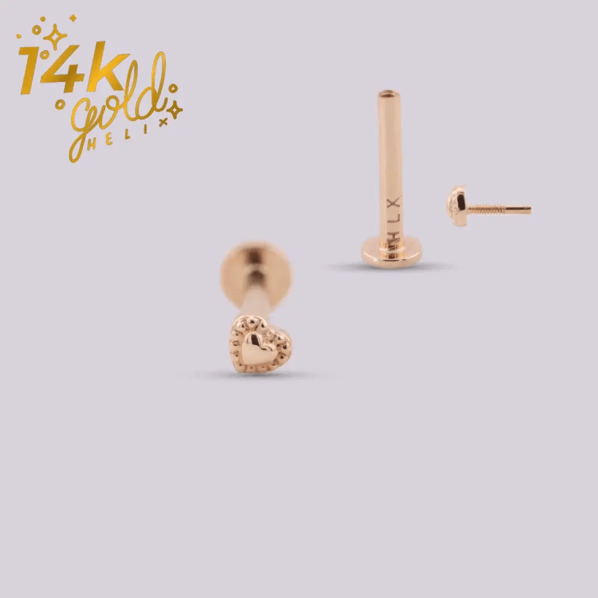 Arete con forma de corazón en oro solido de 14K - Helix Body Jewelry - Tienda Online de Piercings