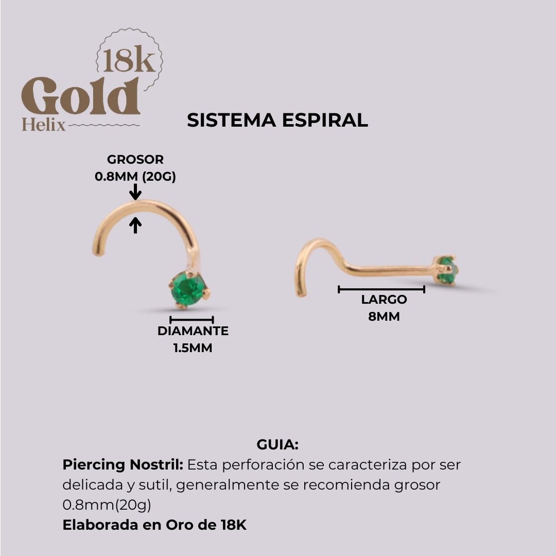 Joya para nostril con esmeralda colombiana - Helix Body Jewelry - Tienda Online de Piercings
