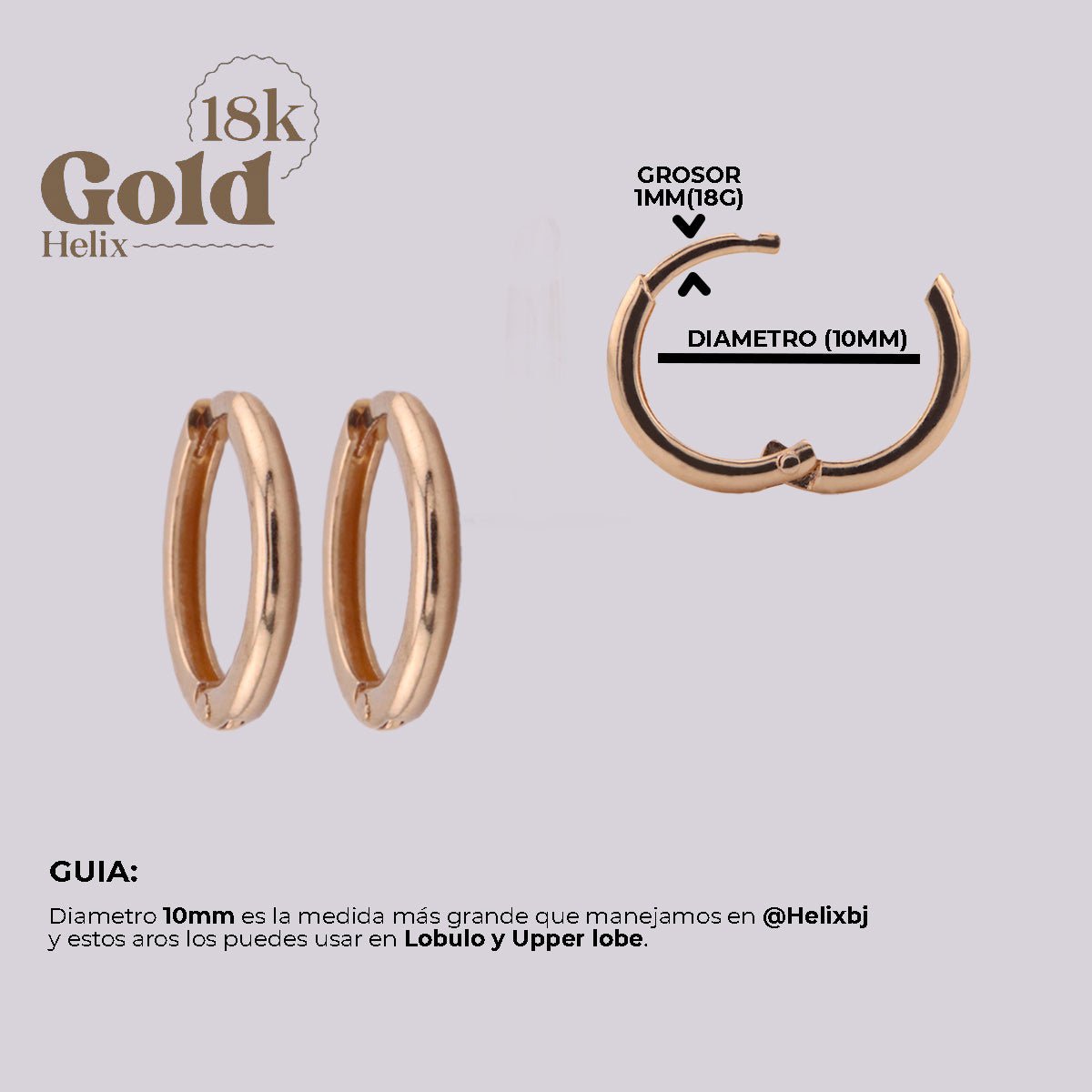 Arete Candonga Oro 18K Clicker 10mm - Elegancia y Versatilidad en tu Piercing - Helix Body Jewelry - Tienda Online de Piercings