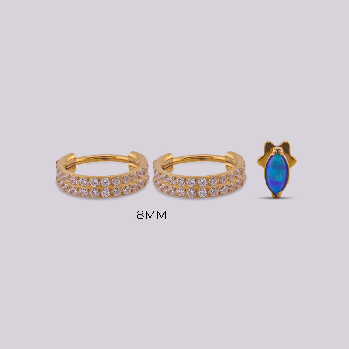 Set de Aretes: Elegancia Dorada con Toque Azul - Helix Body Jewelry - Tienda Online de Piercings