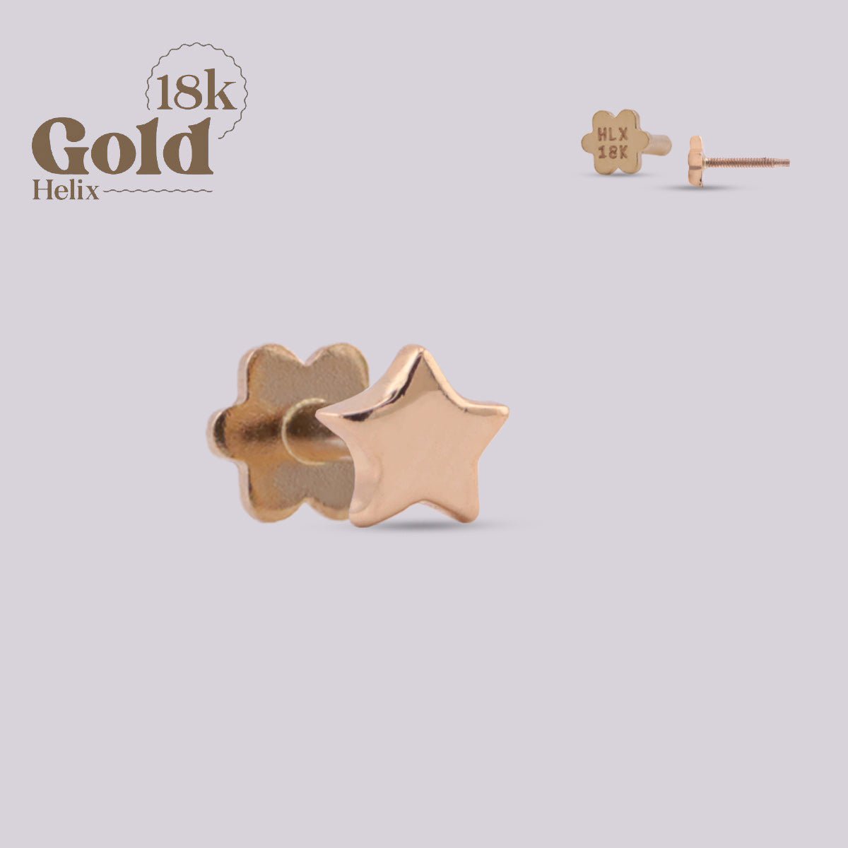 Labret para oreja con forma de estrella en oro - Helix Body Jewelry - Tienda Online de Piercings