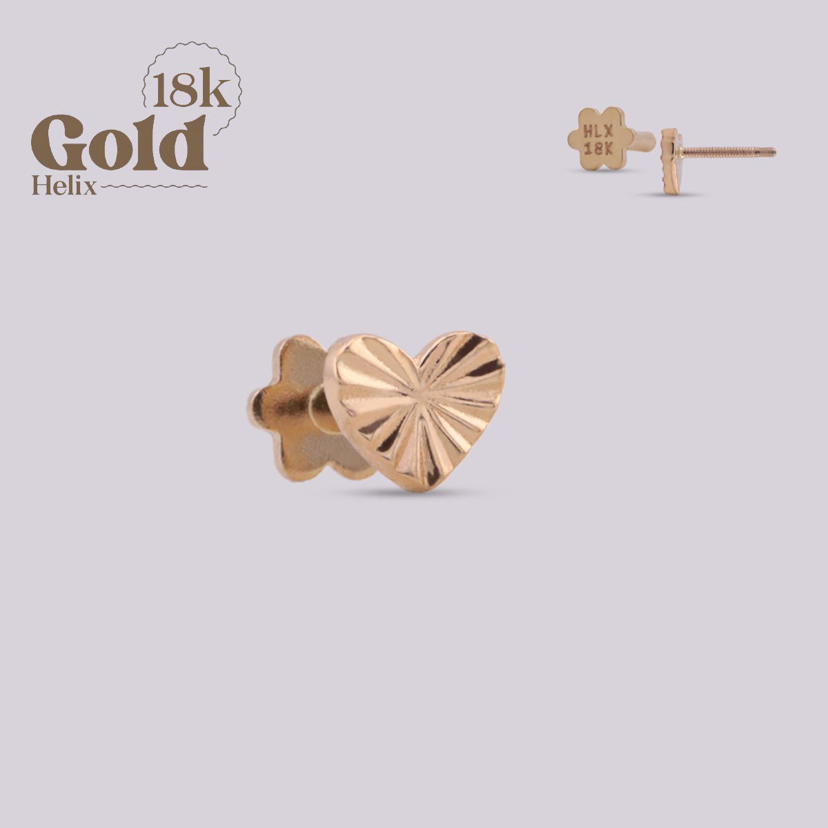 Labret Corazón Oro 18K | Pendiente Oreja con Grabado - Helix Body Jewelry - Tienda Online de Piercings