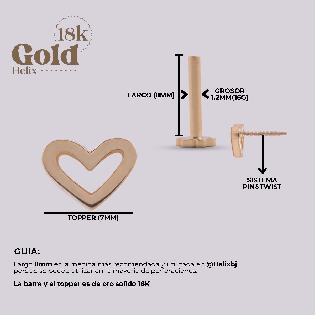 Pendiente Corazón Oro 18K - Elegancia y Delicadeza en tu piercing - Helix Body Jewelry - Tienda Online de Piercings