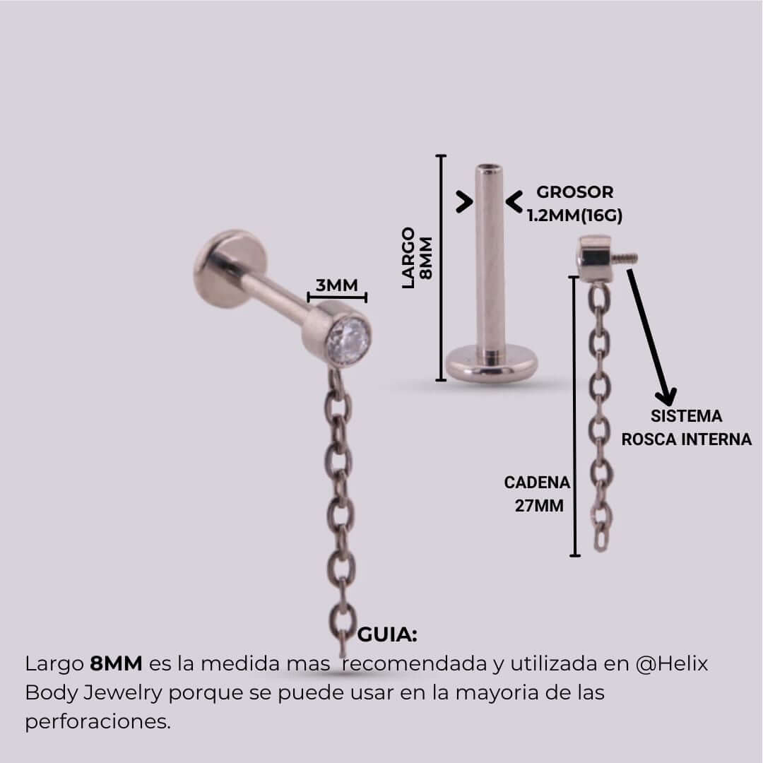 Arete en Titanio con cadena colgante - Figaro - Helix Body Jewelry - Tienda Online de Piercings