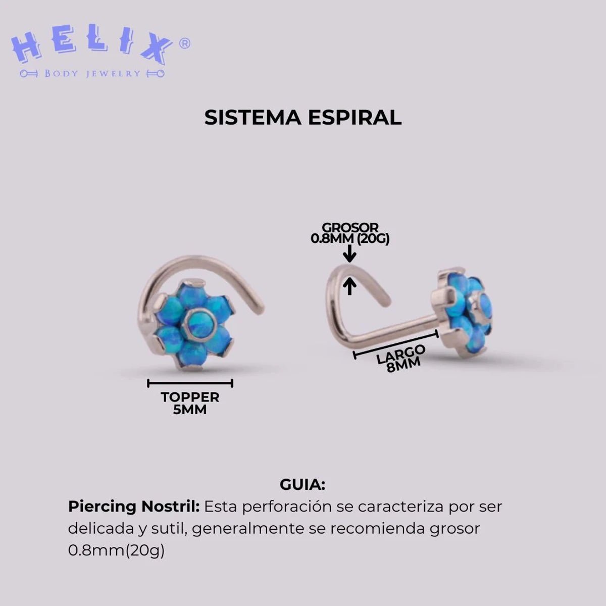 Piercings Nostril Flor Opalo - Helix Body Jewelry - Tienda Online de Piercings