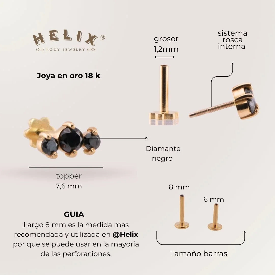 Labret Trio Diamante Negro Oro