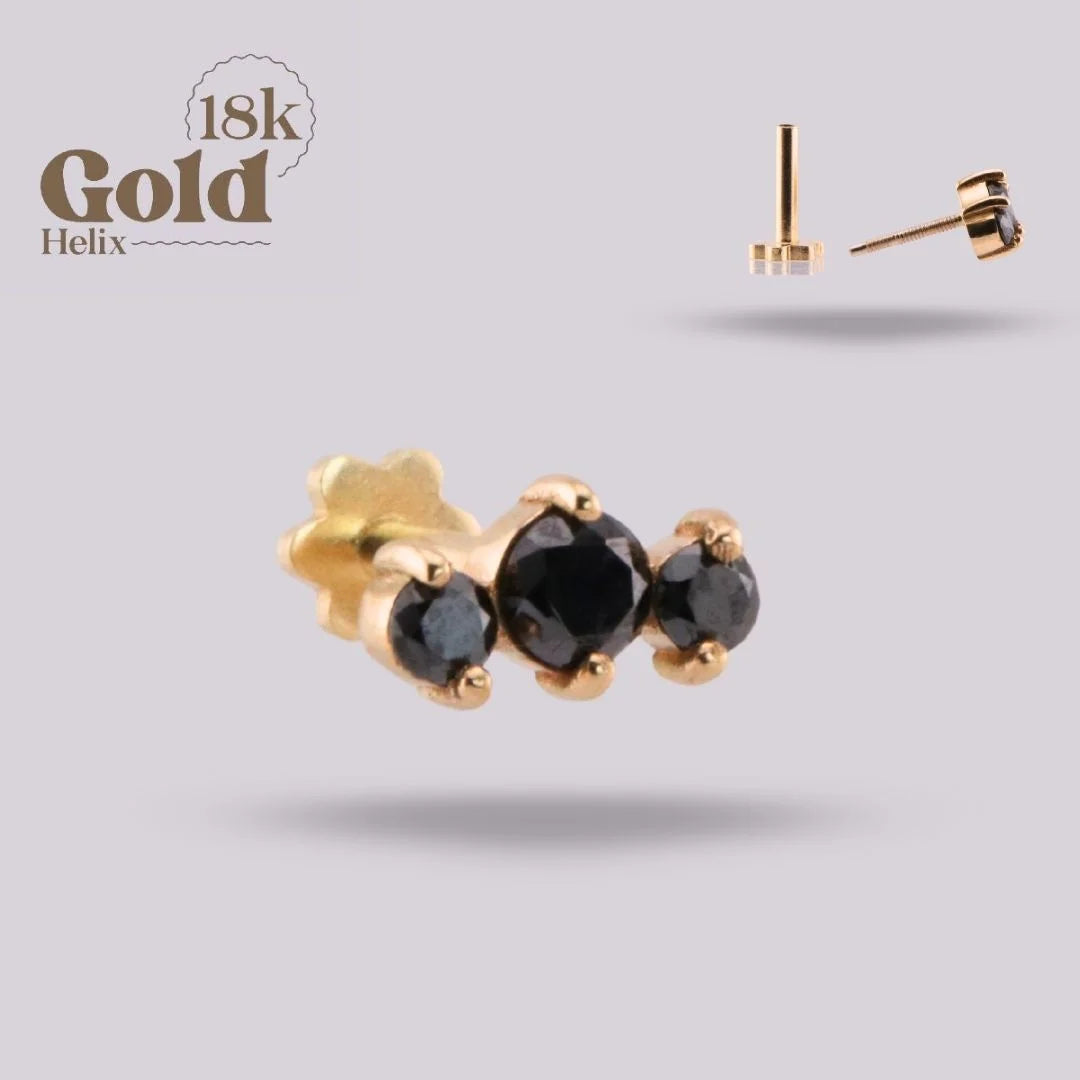 Labret Trio Diamante Negro Oro