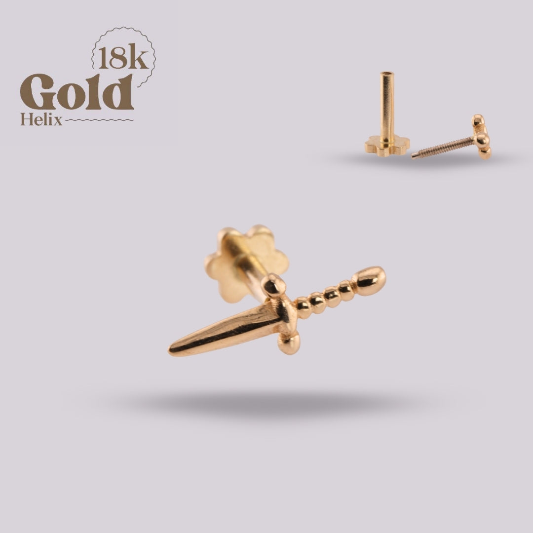Labret Espada en Oro 18K