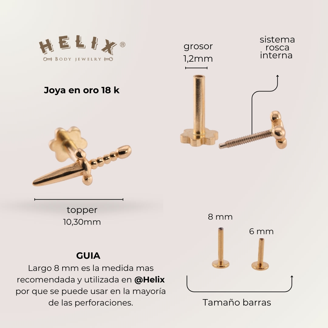 Labret Espada en Oro 18K