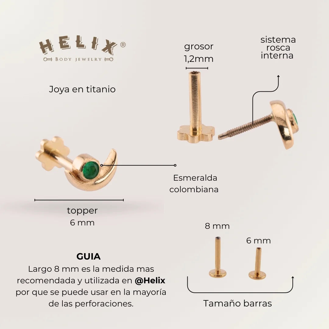 Labret Media Luna Esmeralda Oro 18K