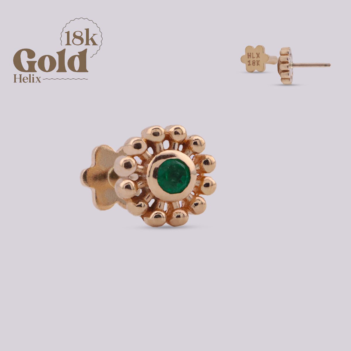 Joya con diseño de sol en oro y esmeralda colombiana - Helix Body Jewelry - Tienda Online de Piercings