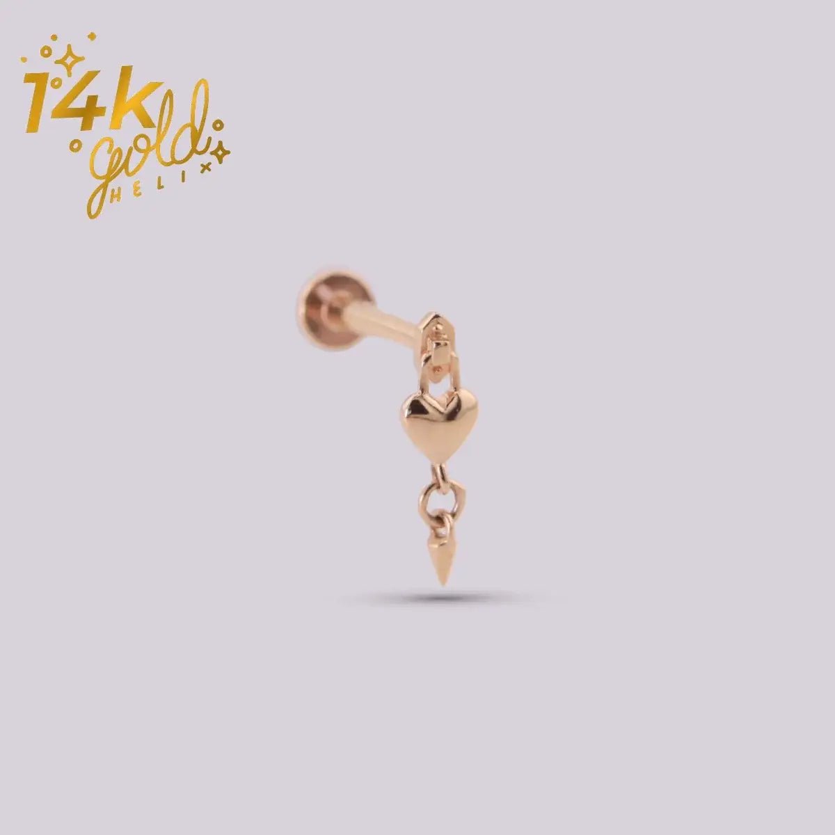 Pendiente colgante de corazon en oro 14k - Helix Body Jewelry - Tienda Online de Piercings