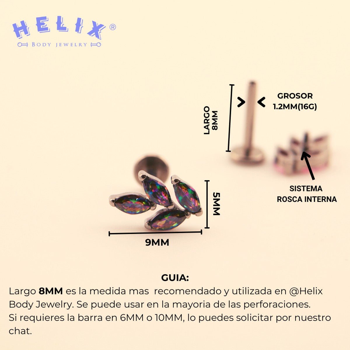 Labret en titanio en forma de rama con hojas - Jane - Helix Body Jewelry - Tienda Online de Piercings