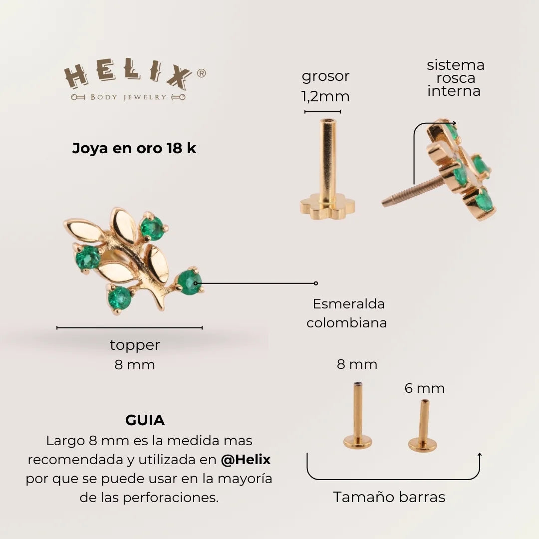 Labret Ramo de Esmeraldas Oro 18K