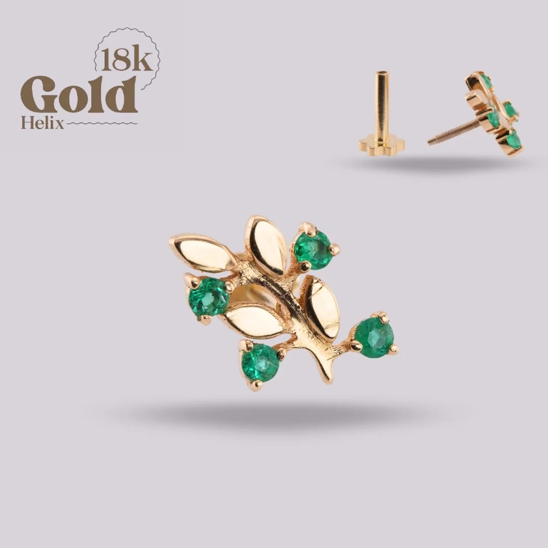 Labret Ramo de Esmeraldas Oro 18K