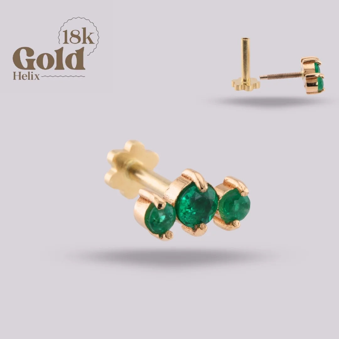 Labret Trío de Esmeraldas Oro 18K