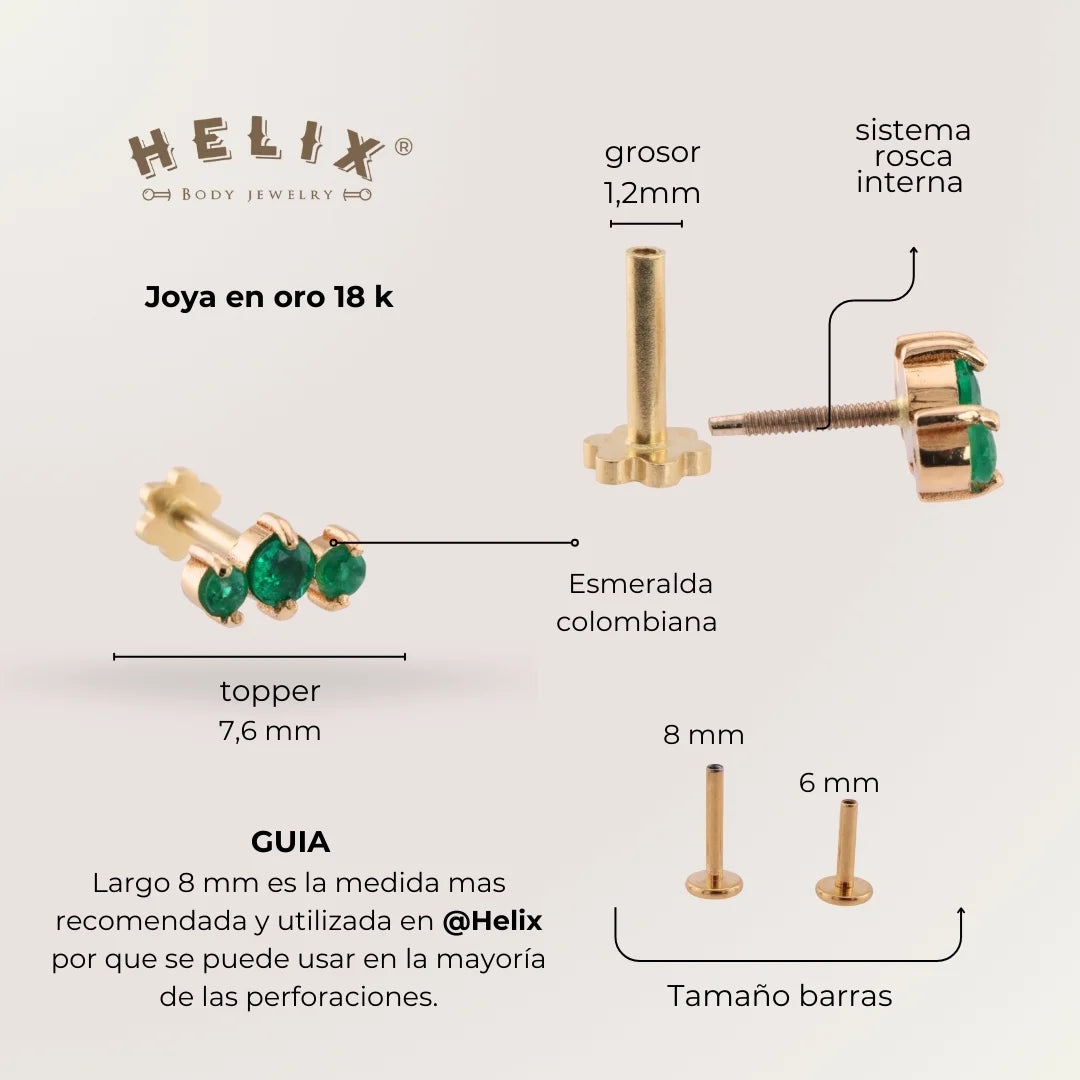 Labret Trío de Esmeraldas Oro 18K