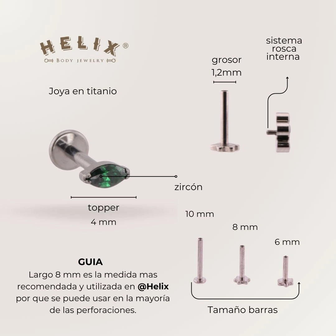 Labret Zafiro Verde · Titanio Grado Implante